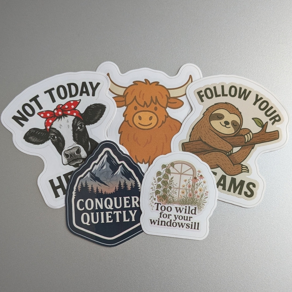 Set of 5 Die-Cut Stickers   Cute Designs Perfect For Laptops Or Journals